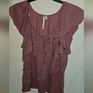 Jennifer Lopez Mauve Lace Ruffle Blouse
